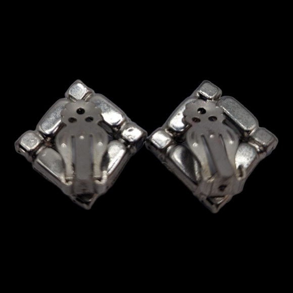 Vintage Light Blue Opaque Clip On Earrings Silver Tone Unsigned 1" Diamond shape - Picture 4 of 11